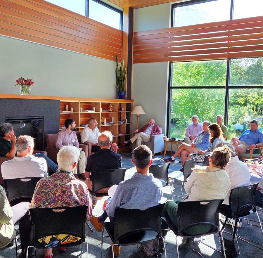 A resident forum in the Pierson Library community room