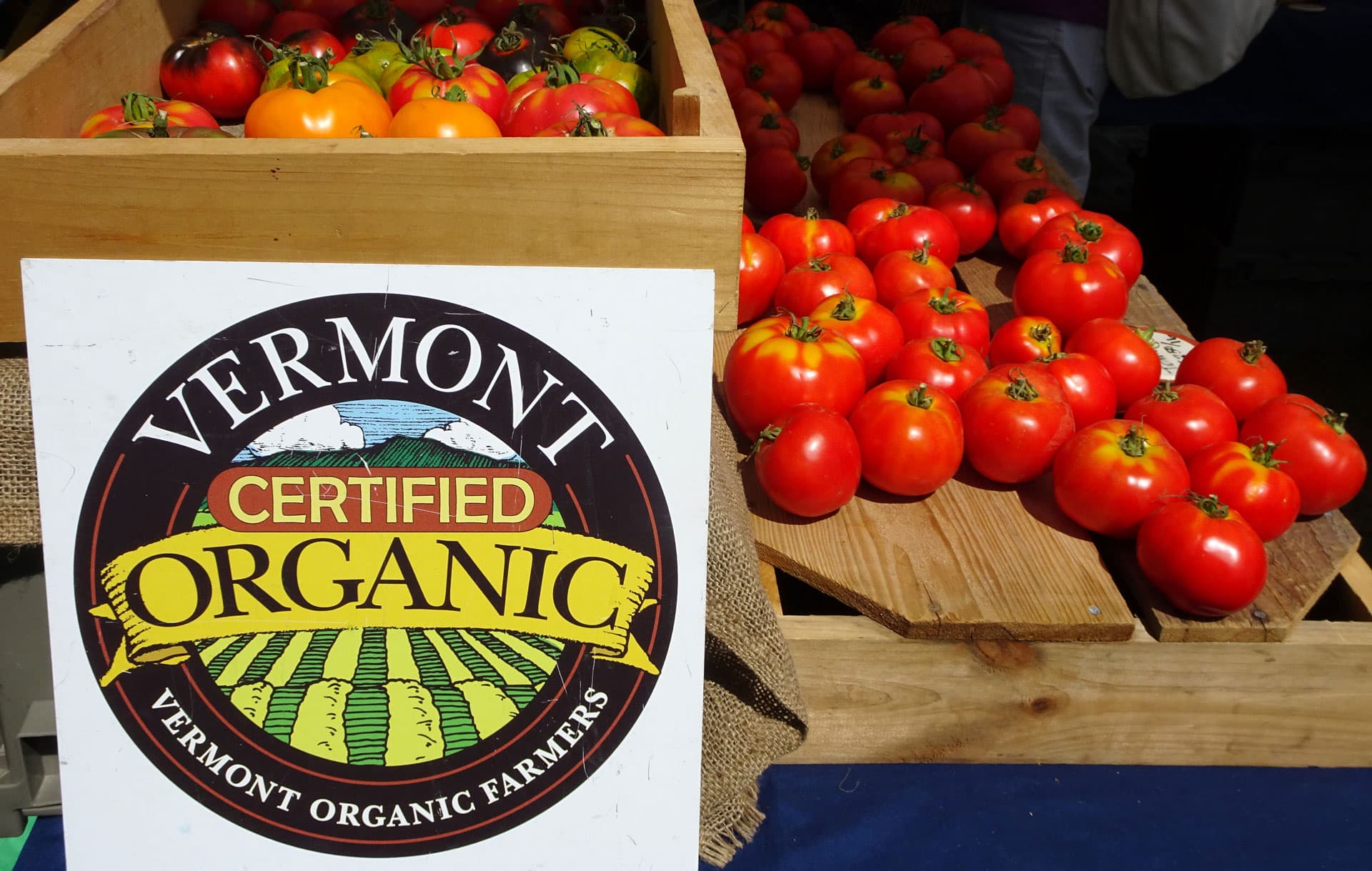 Vermont Certified Organic tomatoes at the farmers market